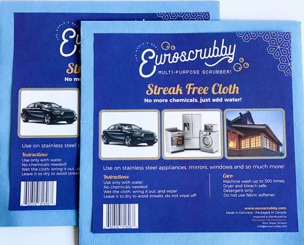 Packed With Care Euroscrubby Streak Free Cleaning Cloth 2 pack mirrors counters windows